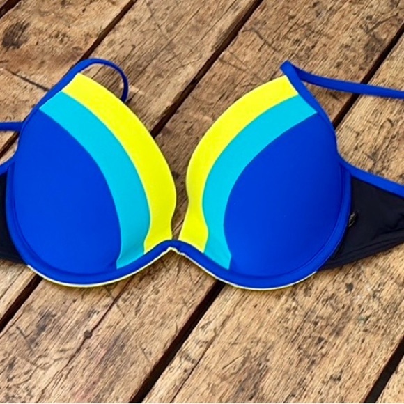 La Vie En Rose Blue and Yellow Bikini Top Swim - Picture 1 of 7